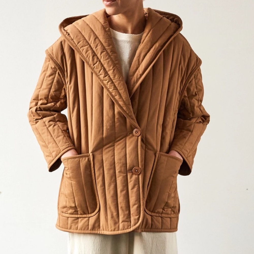 NWT 7115 by Szeki Hooded Quilted Jacket Caramel Small